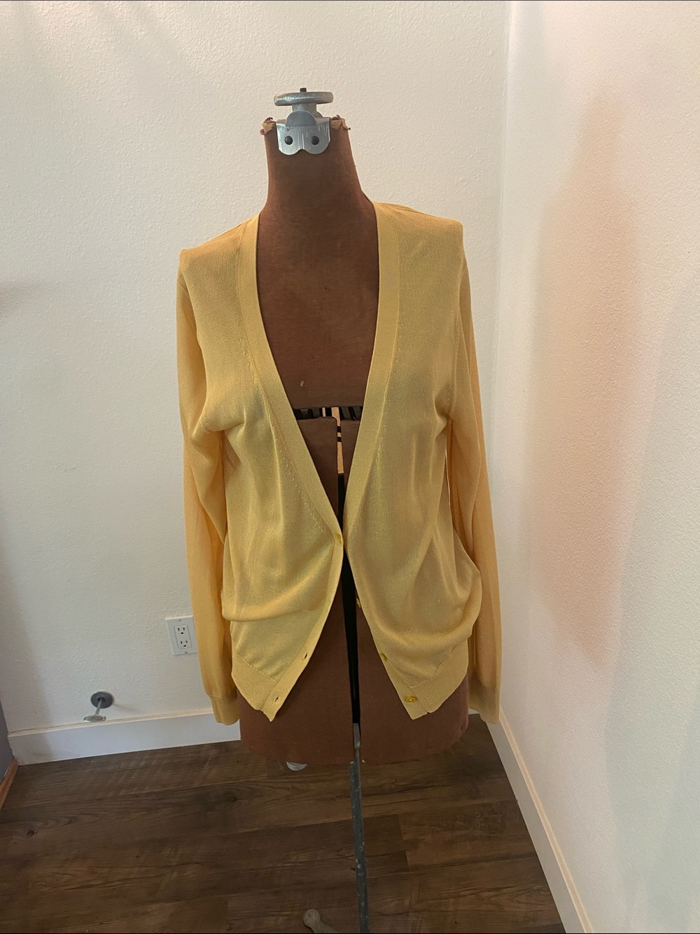 Light mustard Open-Front Women’s Sweater Cardigan. Sheer lightweight